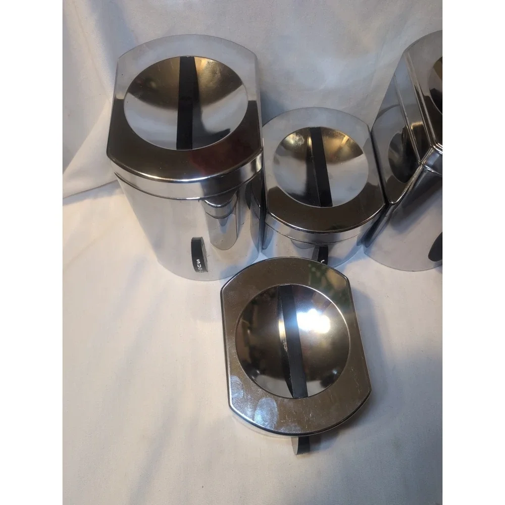 VINTAGE KROMEX MCM CHROME KITCHEN CANISTER SET COFFEE TEA FLOUR  SUGAR